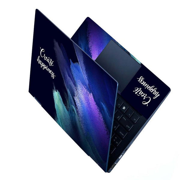 Full Panel Laptop Skin - Create Happiness Blue Art