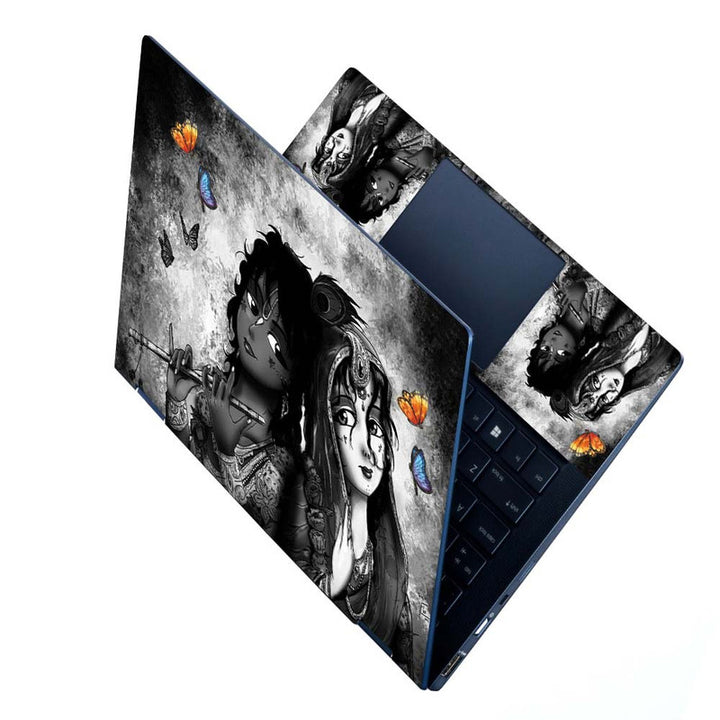 Full Panel Laptop Skin - Cute Radha Krishna Black Butterfly