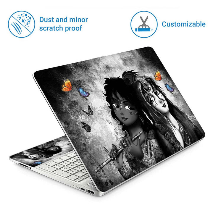 Full Panel Laptop Skin - Cute Radha Krishna Black Butterfly