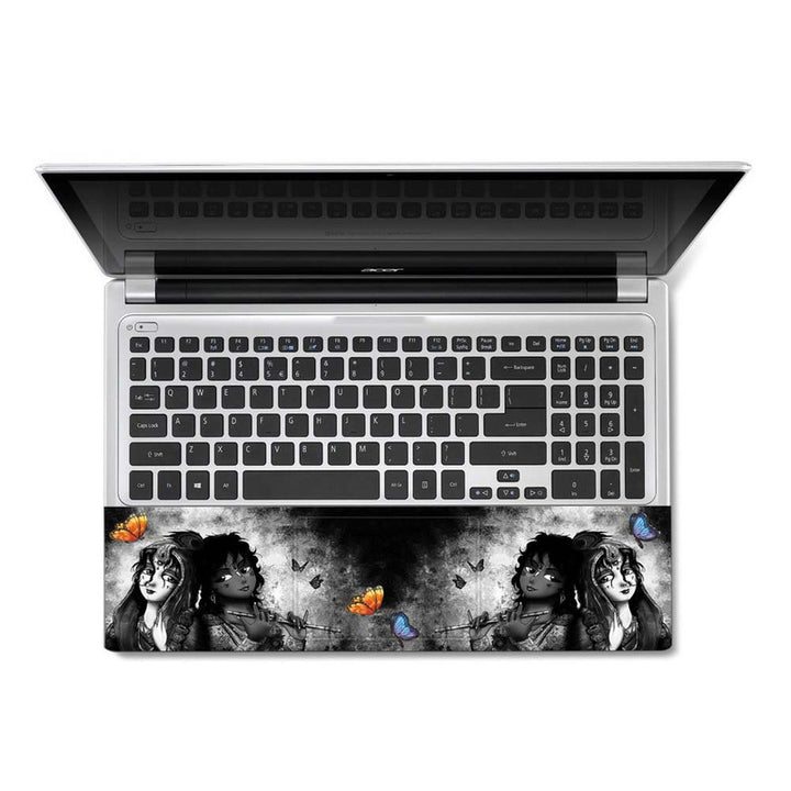 Full Panel Laptop Skin - Cute Radha Krishna Black Butterfly