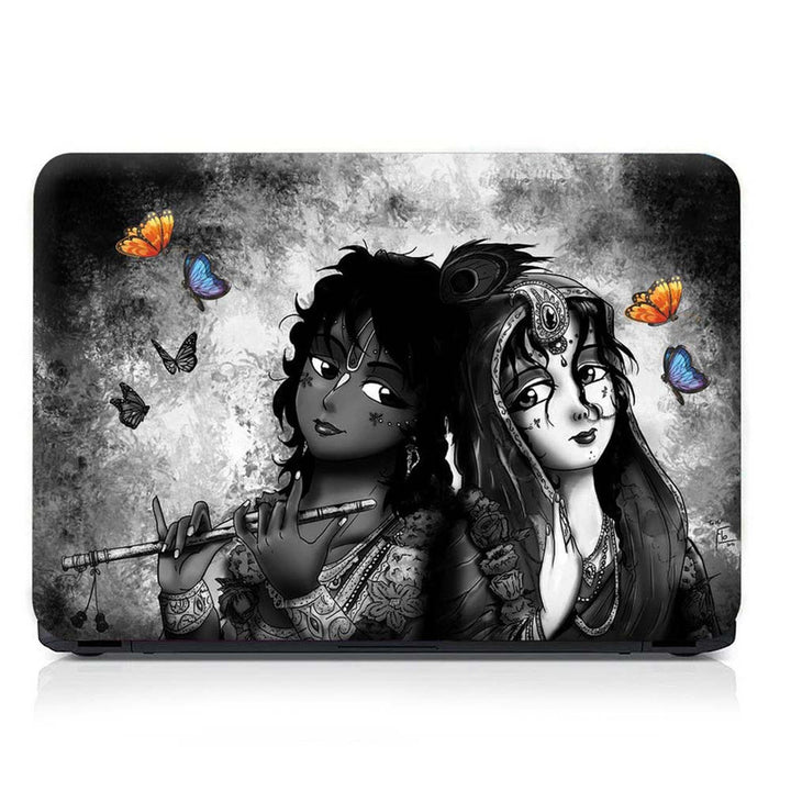 Full Panel Laptop Skin - Cute Radha Krishna Black Butterfly