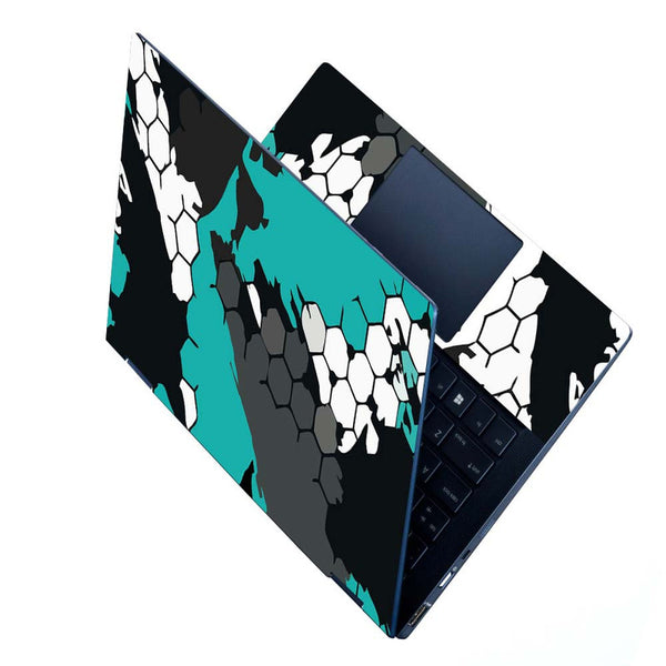 Full Panel Laptop Skin - Cyan Black Honeycomb Art