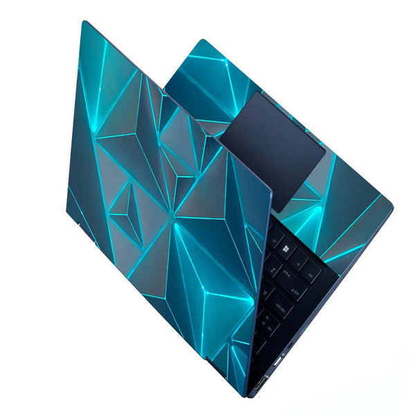 Full Panel Laptop Skin - Cyan Neon Pyramids