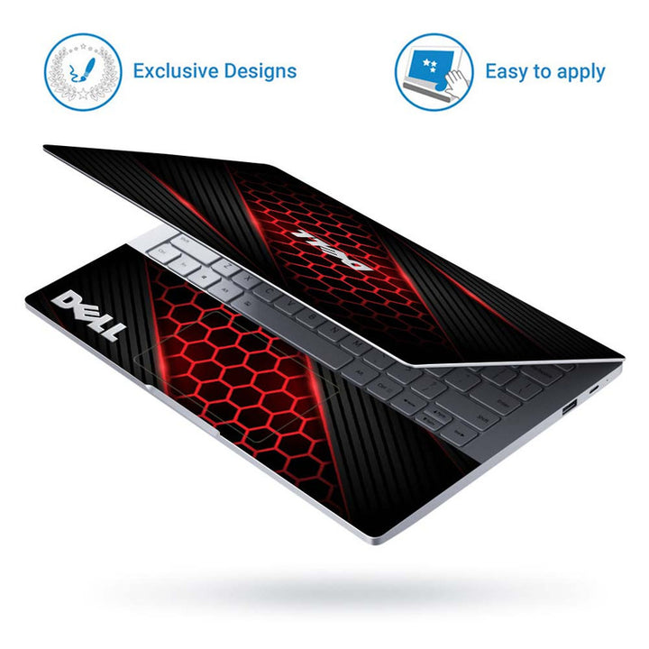 Full Panel Laptop Skin - Dell Black Red Honeycomb