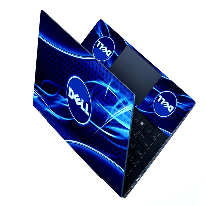 Full Panel Laptop Skin - Dell Symbol on Blue Black Abstract