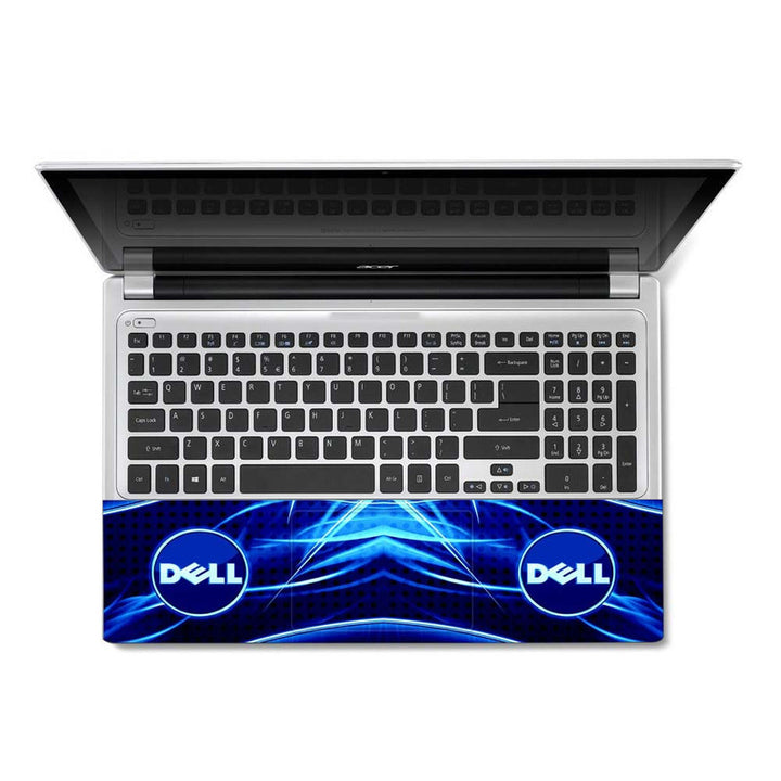 Full Panel Laptop Skin - Dell Symbol on Blue Black Abstract