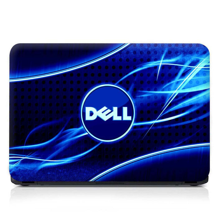 Full Panel Laptop Skin - Dell Symbol on Blue Black Abstract