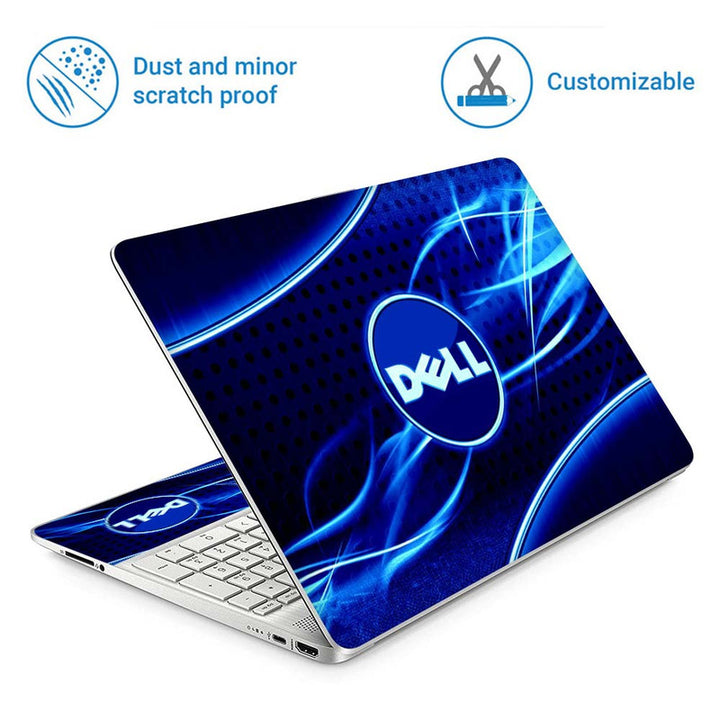 Full Panel Laptop Skin - Dell Symbol on Blue Black Abstract