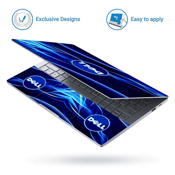 Full Panel Laptop Skin - Dell Symbol on Blue Black Abstract