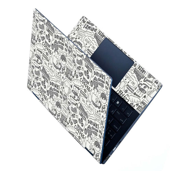 Full Panel Laptop Skin - Doodle Coffee Pattern