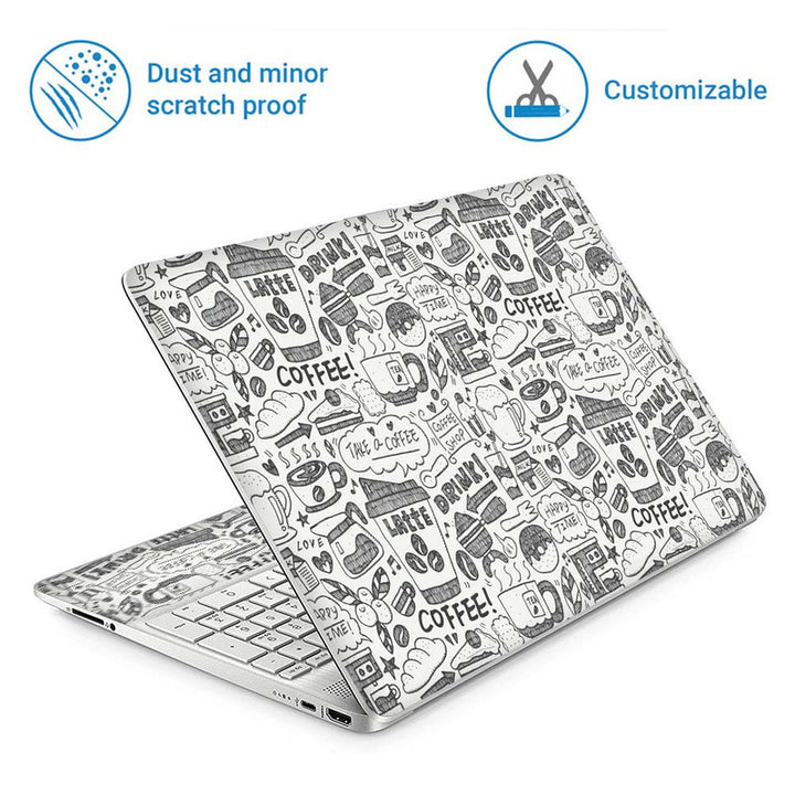 Full Panel Laptop Skin - Doodle Coffee Pattern