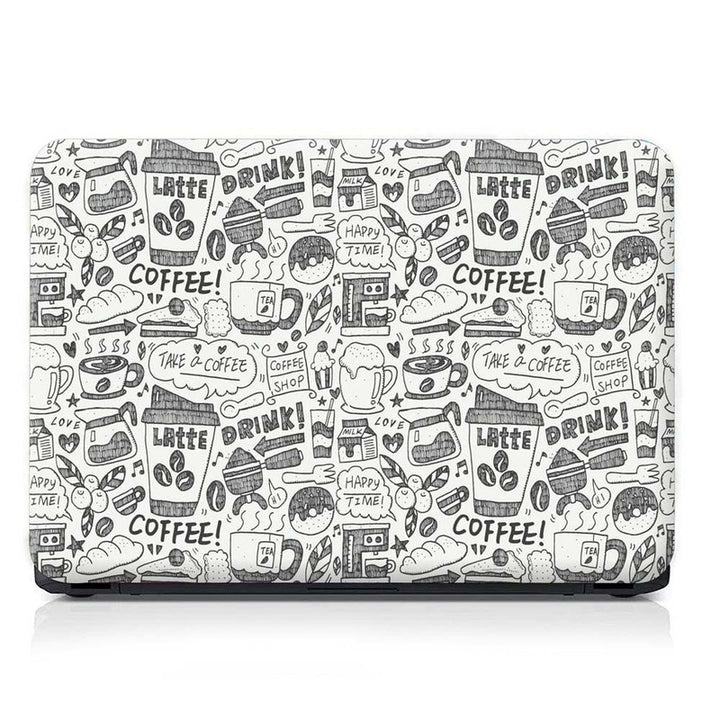 Full Panel Laptop Skin - Doodle Coffee Pattern