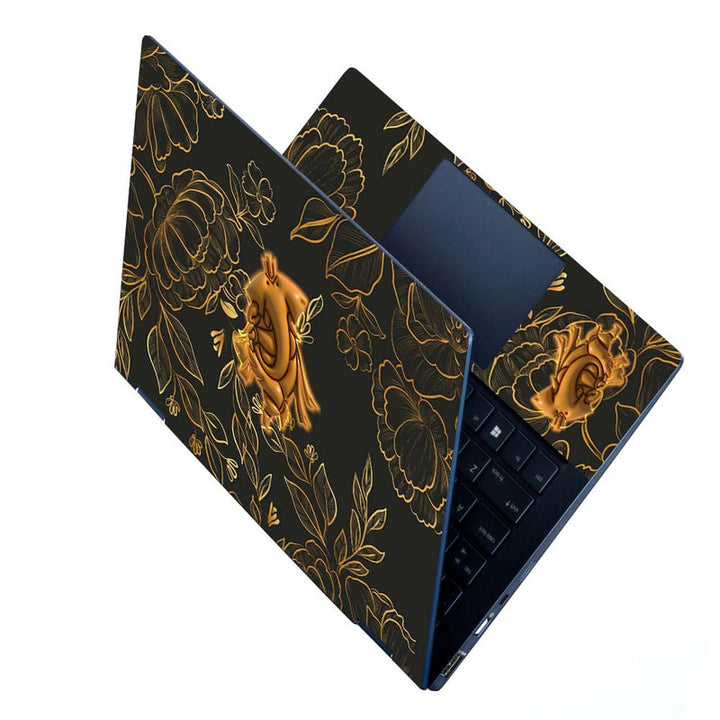 Full Panel Laptop Skin - Embossed Ganesh on Golden Floral