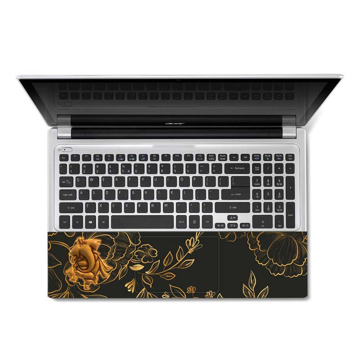 Full Panel Laptop Skin - Embossed Ganesh on Golden Floral