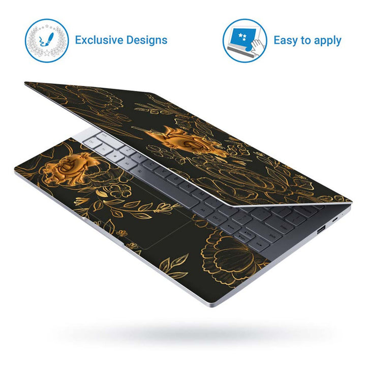 Full Panel Laptop Skin - Embossed Ganesh on Golden Floral