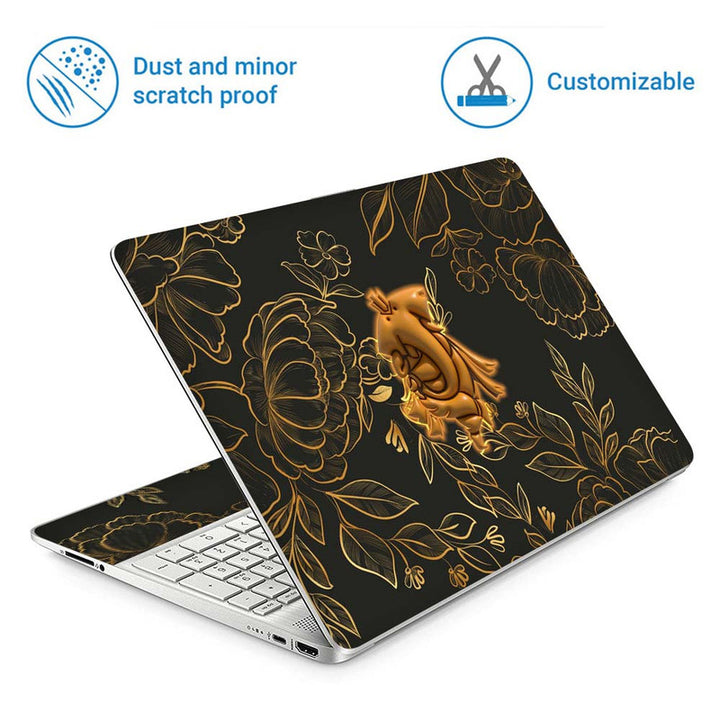 Full Panel Laptop Skin - Embossed Ganesh on Golden Floral