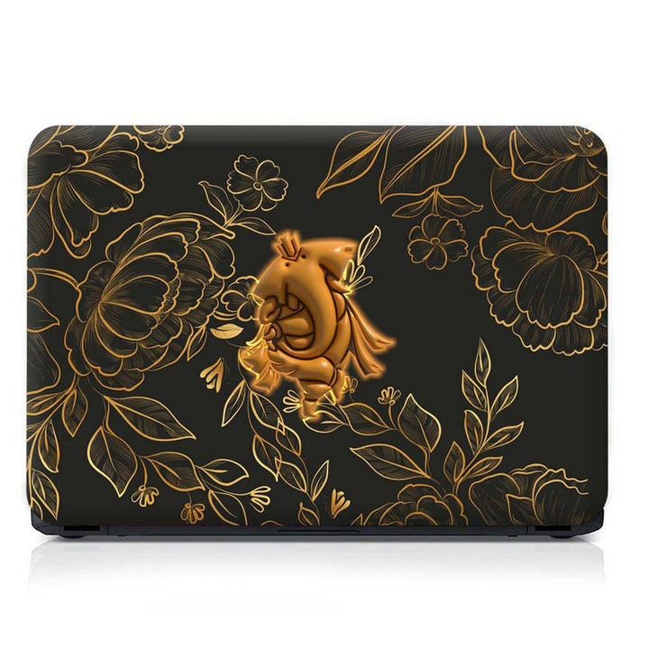 Full Panel Laptop Skin - Embossed Ganesh on Golden Floral