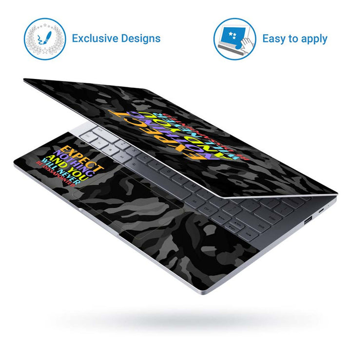 Full Panel Laptop Skin - Expect Nothing Black Camouflage