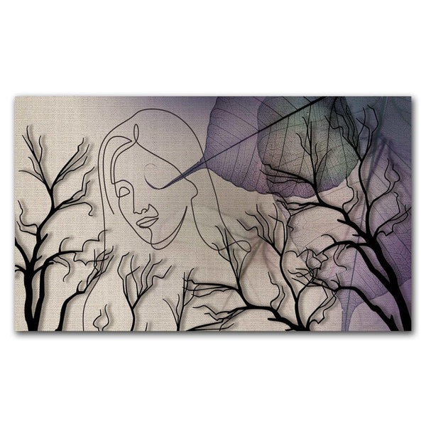 FineArts Rolled Canvas Painting - Face Line With Leaf Art