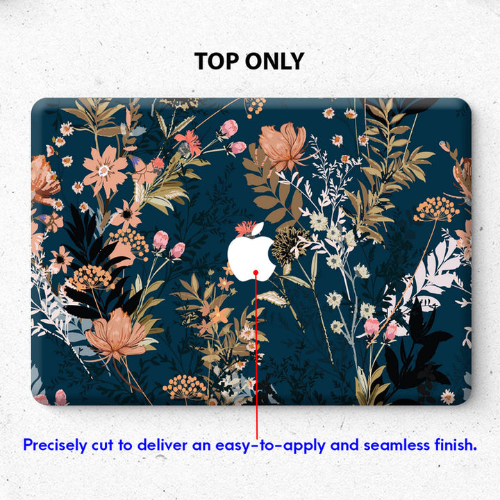 Laptop Skin for Apple MacBook - Floral Design on Dark Blue - SkinsLegend