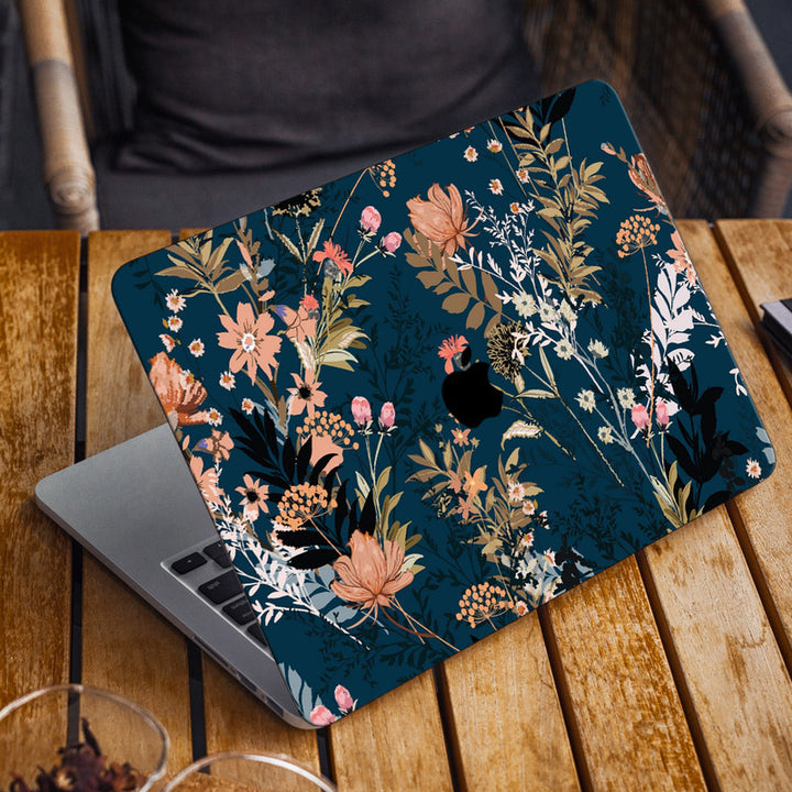 Laptop Skin for Apple MacBook - Floral Design on Dark Blue - SkinsLegend