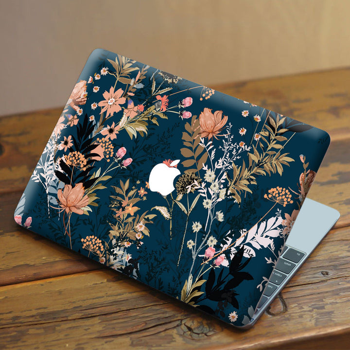 Laptop Skin for Apple MacBook - Floral Design on Dark Blue - SkinsLegend