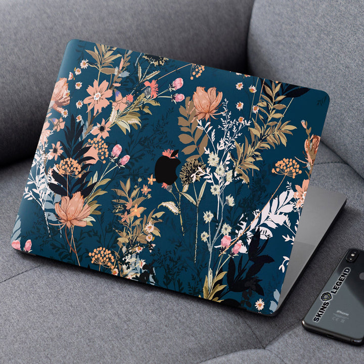 Laptop Skin for Apple MacBook - Floral Design on Dark Blue - SkinsLegend