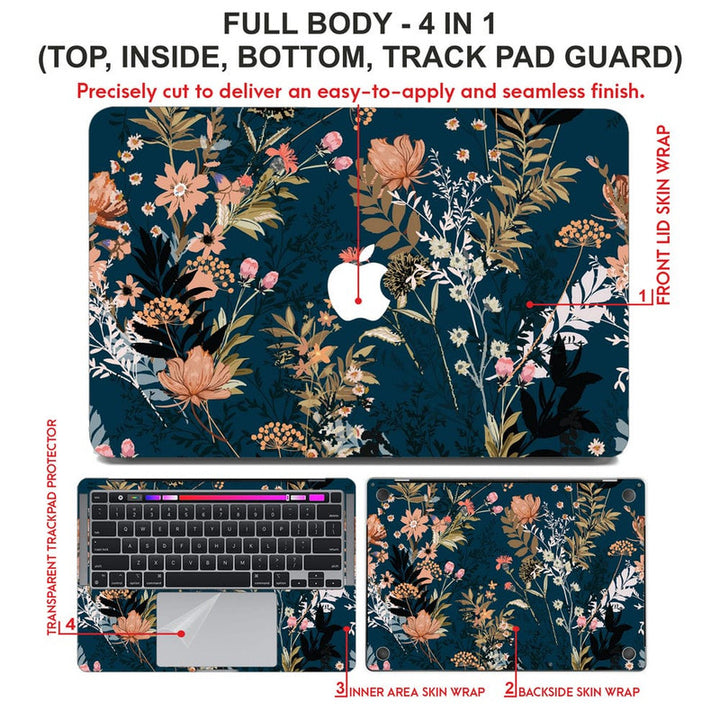 Laptop Skin for Apple MacBook - Floral Design on Dark Blue - SkinsLegend