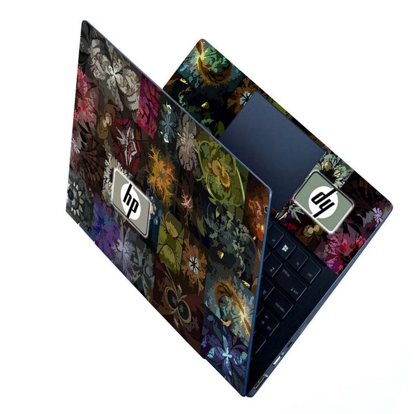 Full Panel Laptop Skin - Floral Squares Hp Grey Logo