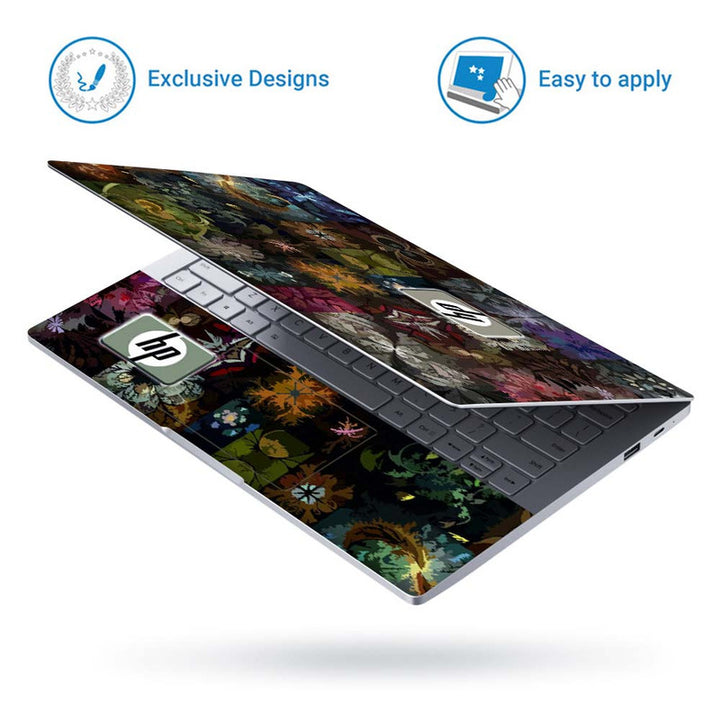 Full Panel Laptop Skin - Floral Squares Hp Grey Logo