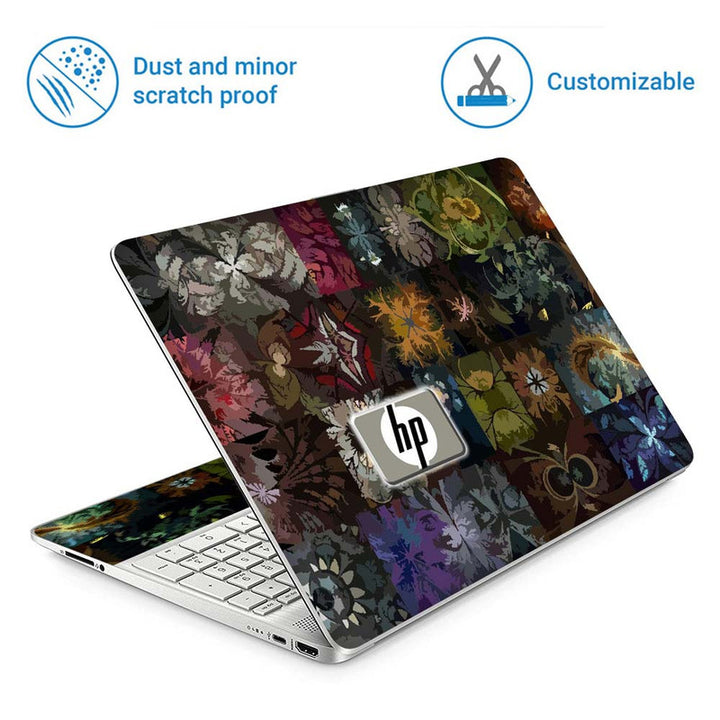 Full Panel Laptop Skin - Floral Squares Hp Grey Logo