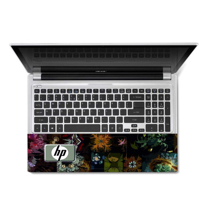 Full Panel Laptop Skin - Floral Squares Hp Grey Logo