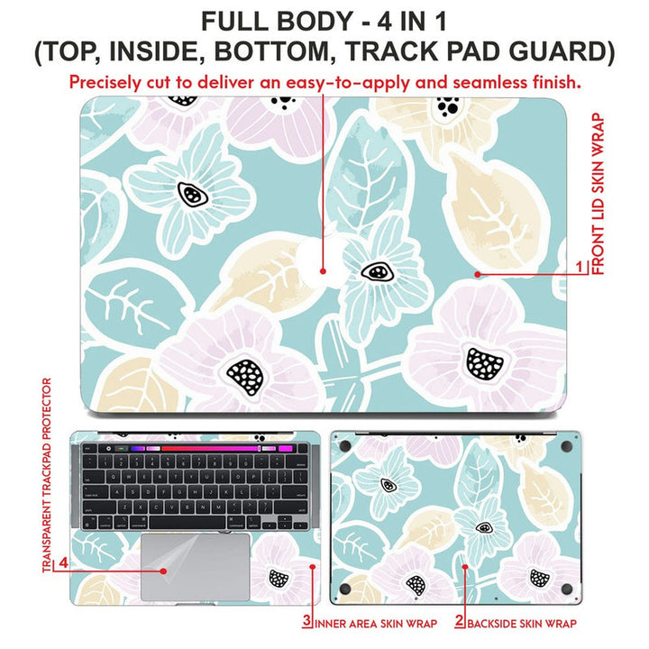 Laptop Skin for Apple MacBook - Floral on Light Green - SkinsLegend