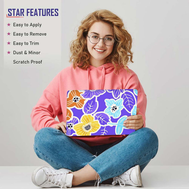 Full Panel Laptop Skin - Floral on Purple