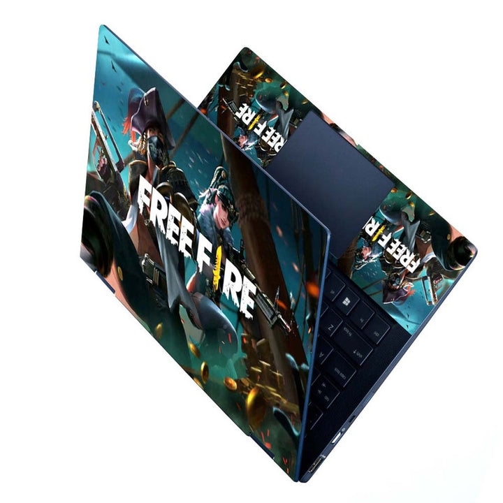 Full Panel Laptop Skin - Free Fire Characters Centre Logo