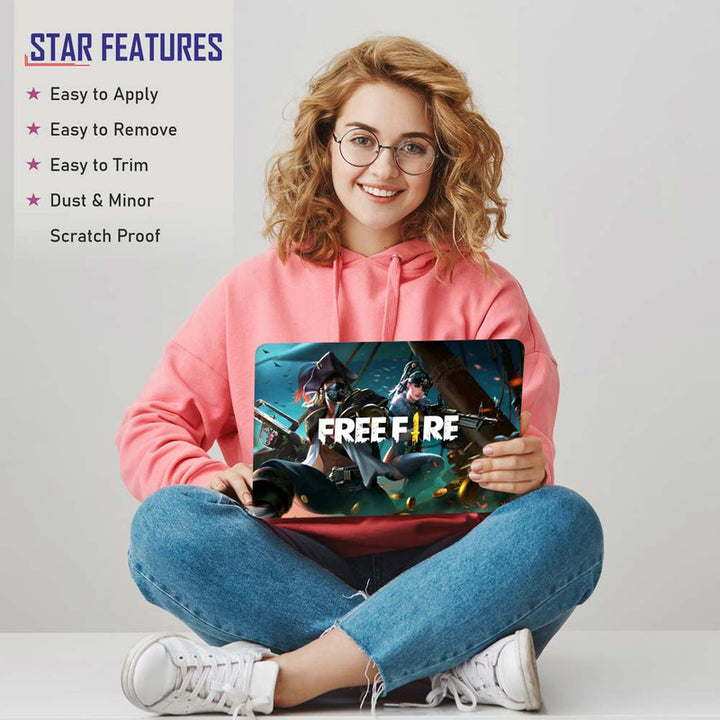 Full Panel Laptop Skin - Free Fire Characters Centre Logo