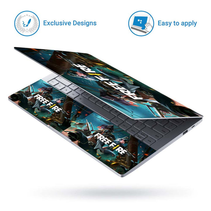 Full Panel Laptop Skin - Free Fire Characters Centre Logo