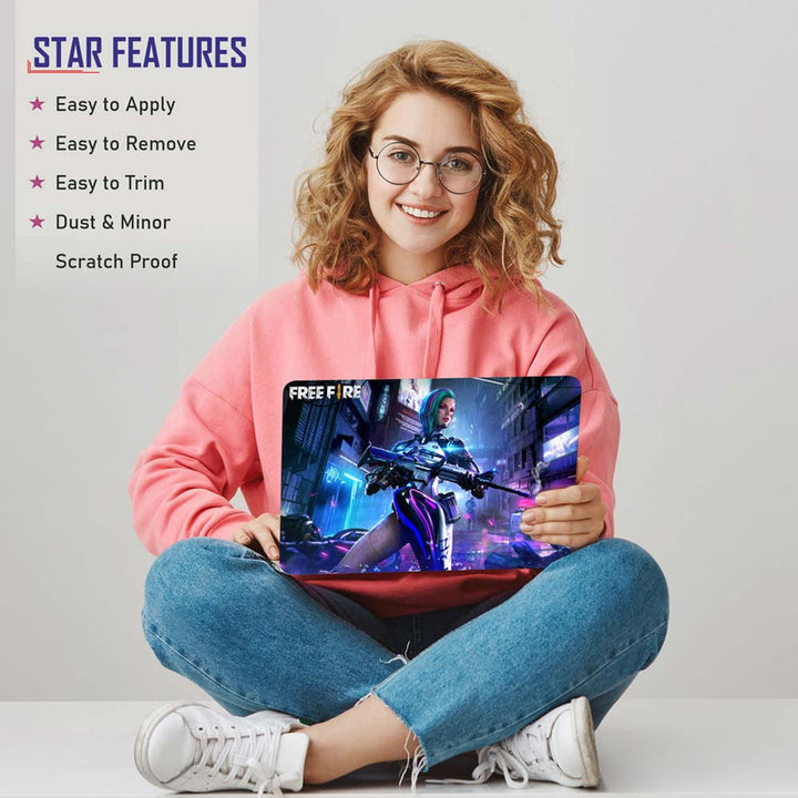 Full Panel Laptop Skin - Free Fire Girl With Gun