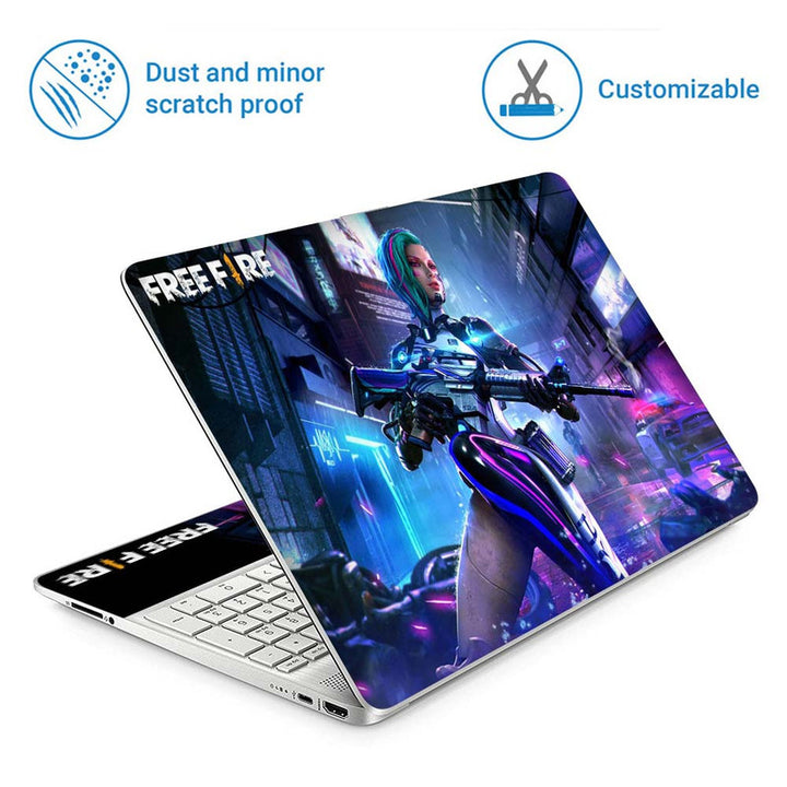 Full Panel Laptop Skin - Free Fire Girl With Gun