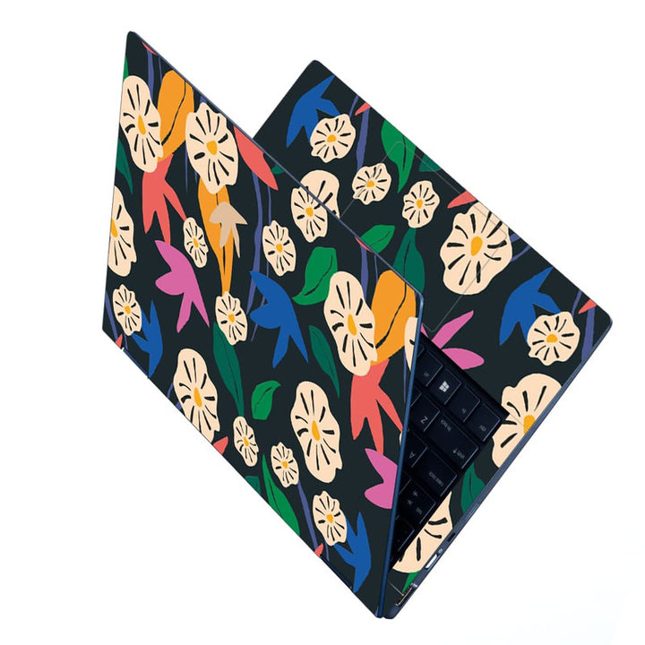 Laptop Skin - Colourful Floral On Black