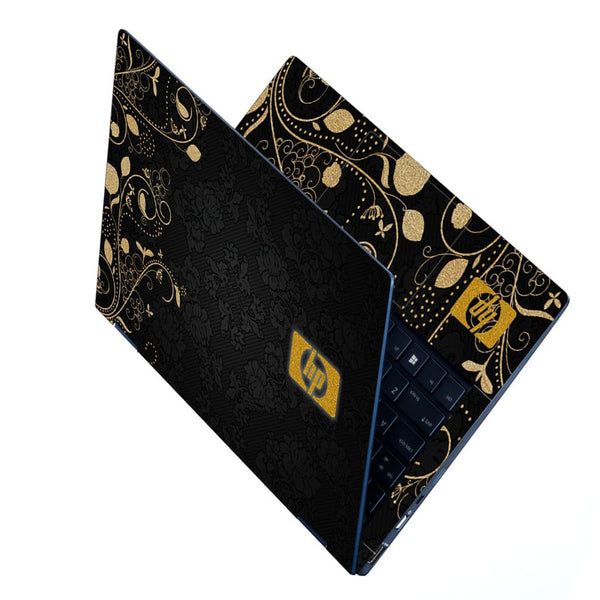 Laptop Skin - Golden Floral On Black Floral Hp