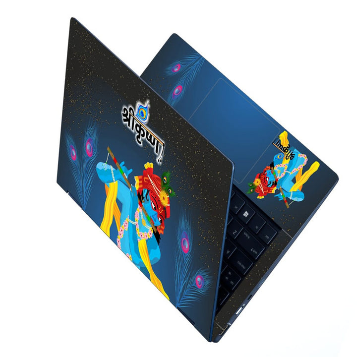 Laptop Skin - Krishna Blue Red Face on Night Stars