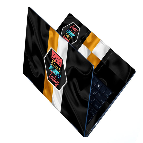 Laptop Skin - Lets Start Journey Black White Yellow Flag