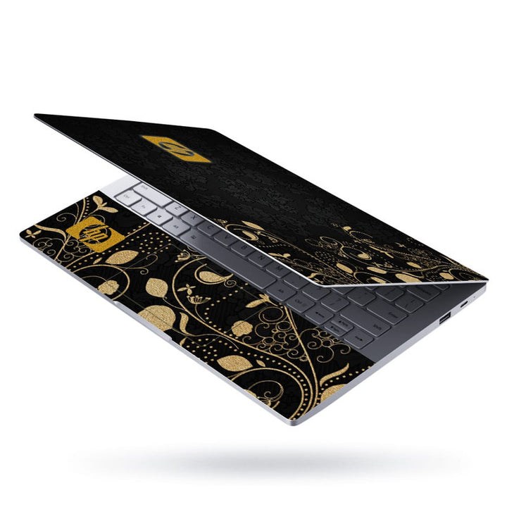 Laptop Skin - Golden Floral On Black Floral Hp