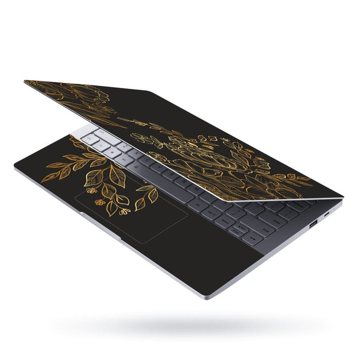 Laptop Skin - Golden Floral on Black