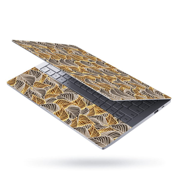 Laptop Skin - Grey Golden Metallic Leaves