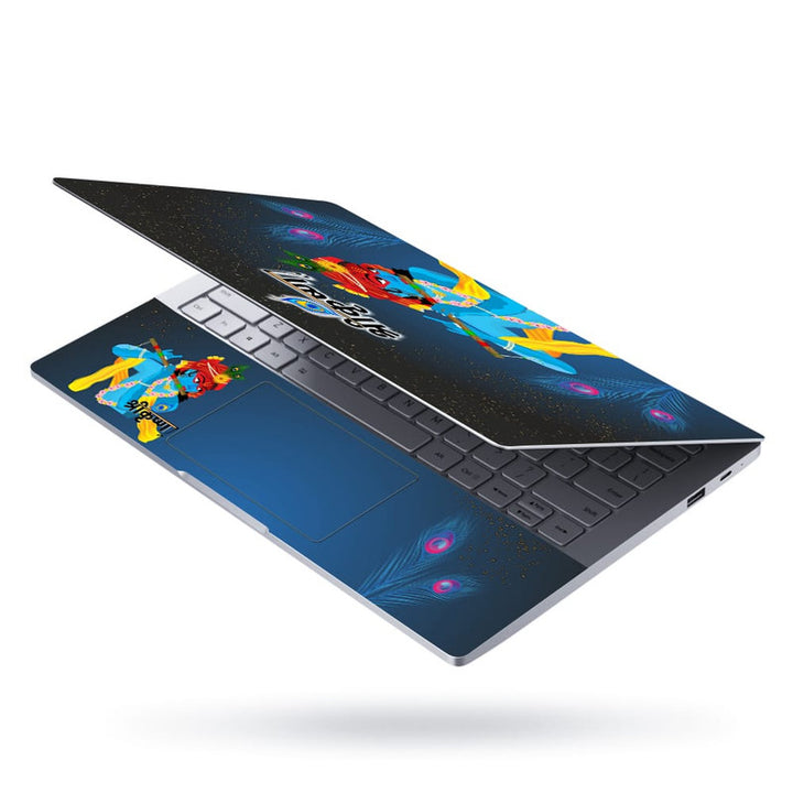 Laptop Skin - Krishna Blue Red Face on Night Stars