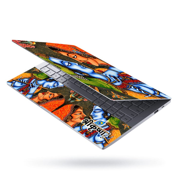 Laptop Skin - Krishna Radha Painting Butterfly Bird