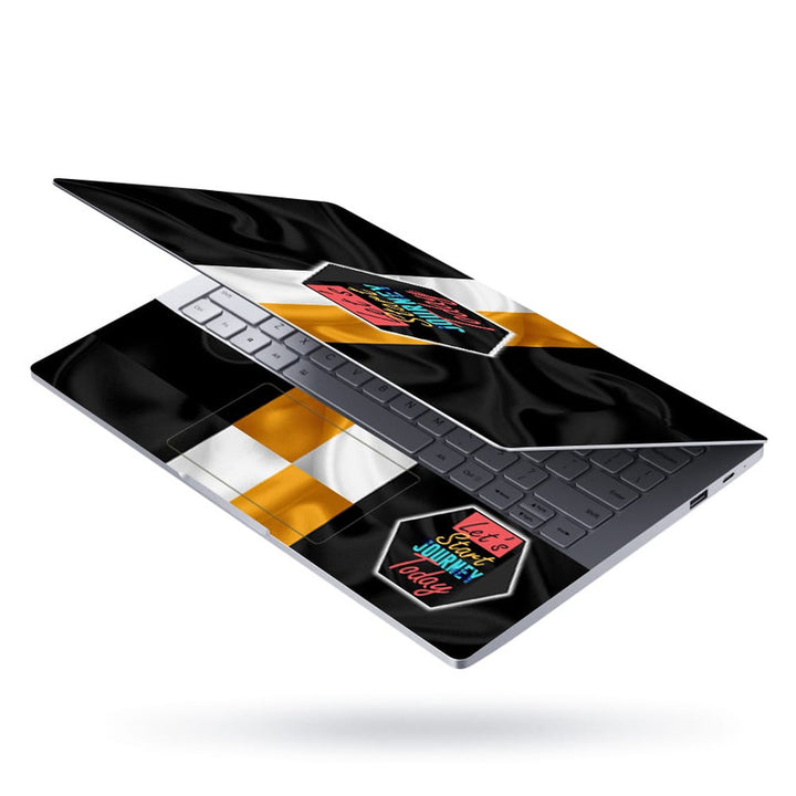 Laptop Skin - Lets Start Journey Black White Yellow Flag