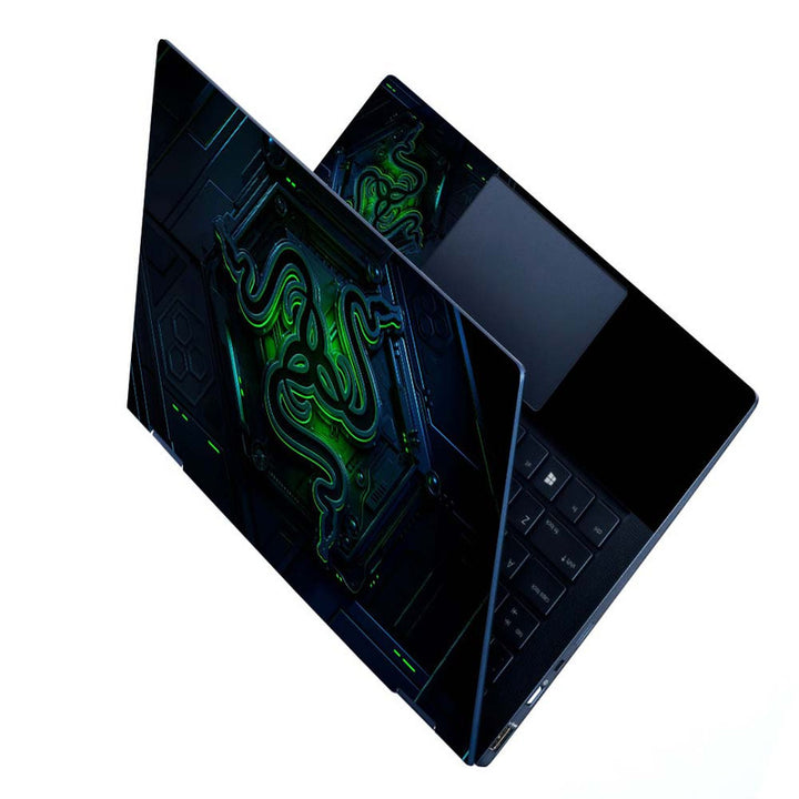 Full Panel Laptop Skin - Gamer Green Black Abstract